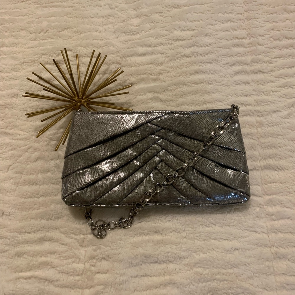 NWOT Kate Landry Silver Clutch / Shoulder Bag